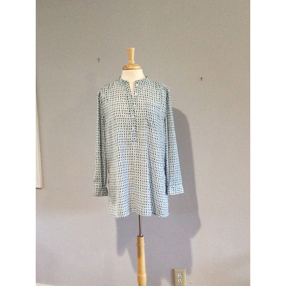 Caslon Long Sleeve 3/4 Button Front Pale Blue/Black/White Tunic Sz 1/1X/14W/16W